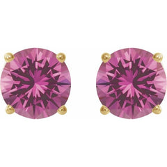 14K Yellow 7 mm Lab-Grown Pink Sapphire Stud Earrings