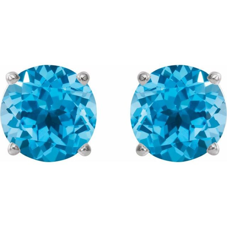 Platinum 7 mm Natural Swiss Blue Topaz Stud Earrings
