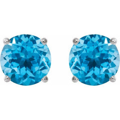 Platinum 7 mm Natural Swiss Blue Topaz Stud Earrings