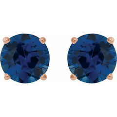 14K Rose 8 mm Lab-Grown Blue Sapphire Stud Earrings