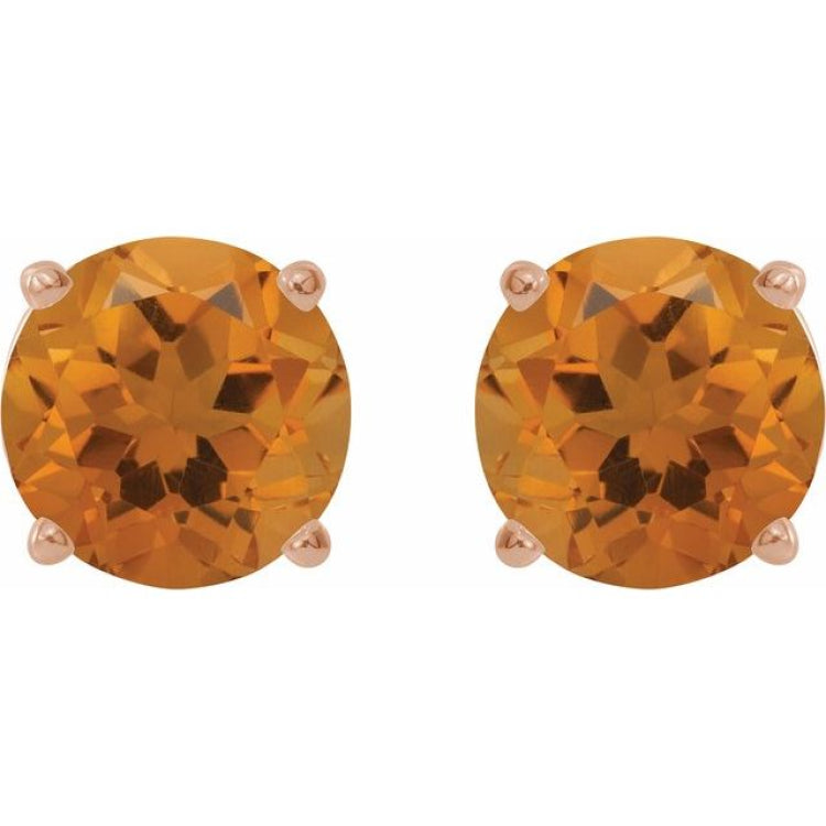14K Rose 8 mm Natural Citrine Stud Earrings