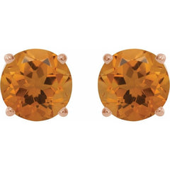 14K Rose 8 mm Natural Citrine Stud Earrings