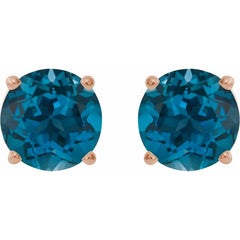14K Rose 8 mm Natural London Blue Topaz Stud Earrings