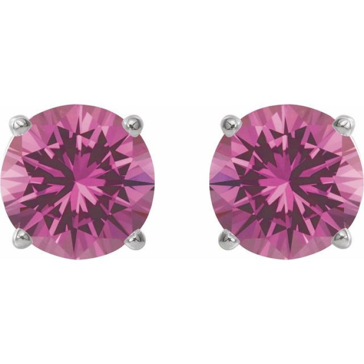 14K White 8 mm Lab-Grown Pink Sapphire Stud Earrings