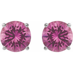 14K White 8 mm Lab-Grown Pink Sapphire Stud Earrings