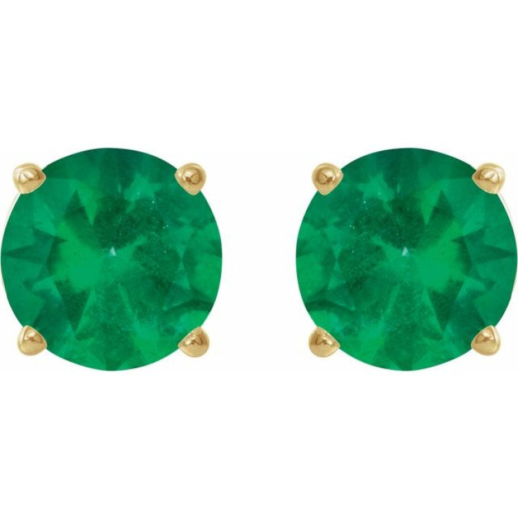 14K Yellow 8 mm Lab-Grown Emerald Stud Earrings