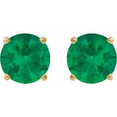 14K Yellow 8 mm Lab-Grown Emerald Stud Earrings