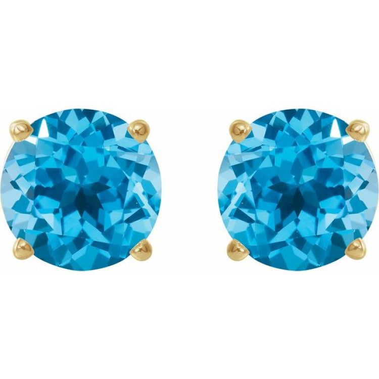 14K Yellow 8 mm Natural Swiss Blue Topaz Stud Earrings