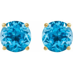 14K Yellow 8 mm Natural Swiss Blue Topaz Stud Earrings