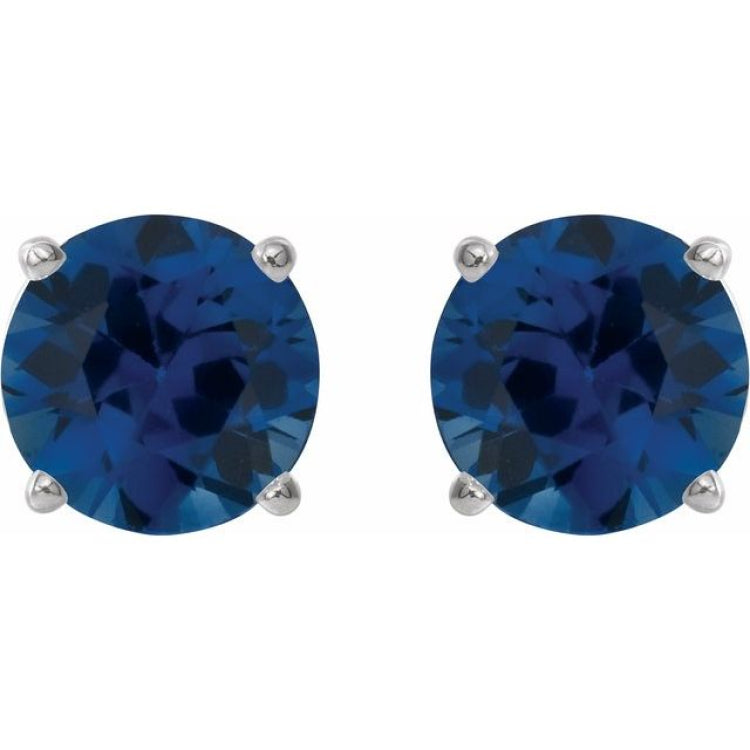 Platinum 8 mm Lab-Grown Blue Sapphire Stud Earrings