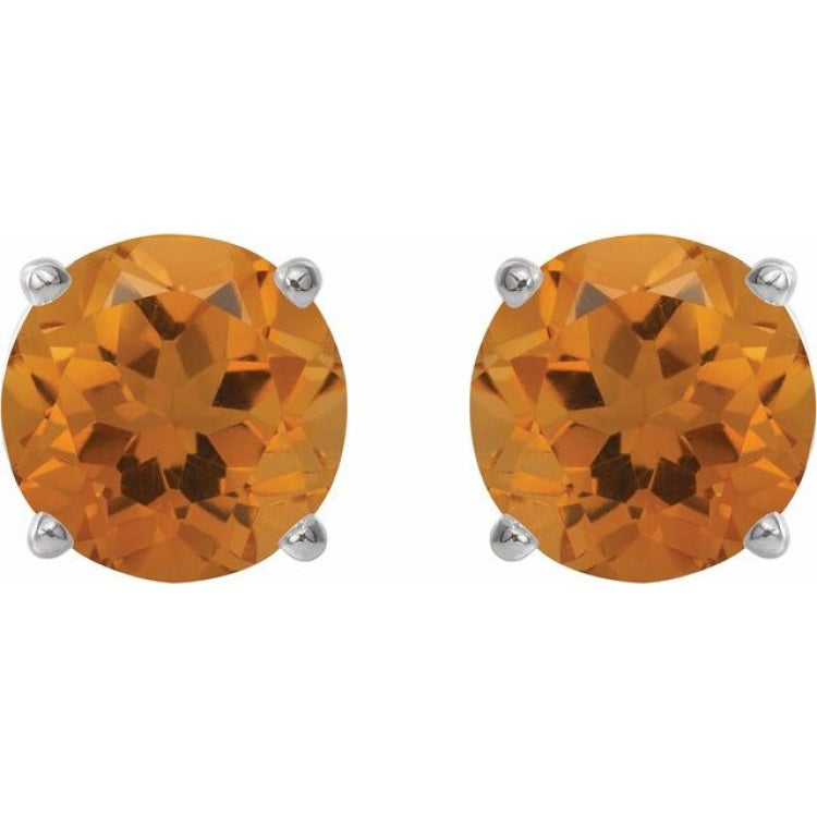 Platinum 8 mm Natural Citrine Stud Earrings