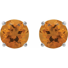 Platinum 8 mm Natural Citrine Stud Earrings