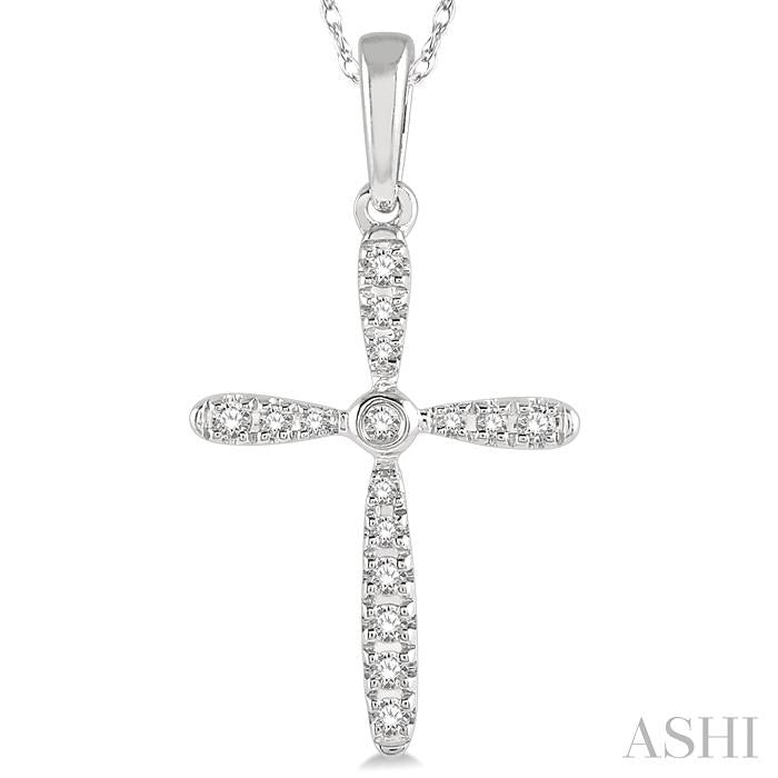 1/10 Ctw Cross Charm Round Cut Diamond Petite Pendant With Chain in 10K White Gold