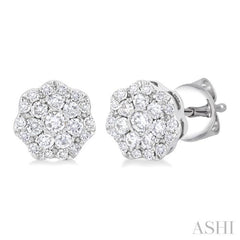 1/4 ctw Flower Pattern Round Cut Diamond Fashion Stud Earrings in 14K White Gold