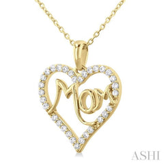 1/4 ctw 'MOM' Heart Frame Round Cut Diamond Fashion Pendant With Chain in 10K Yellow Gold