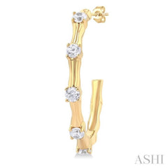 1/3 Ctw Bamboo Shoot Inspired Round Cut Diamond Fashion Half Hoop Earring in 14K Yellow Gold