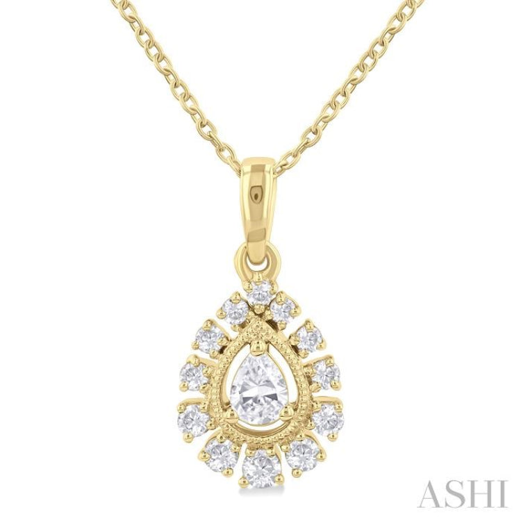 1/3 Ctw Pear and Round Cut Diamond Fashion Pendant With Chain in 14K Yellow Gold