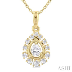 1/3 Ctw Pear and Round Cut Diamond Fashion Pendant With Chain in 14K Yellow Gold