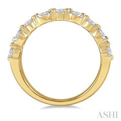 1 1/2 Ctw Triple Row Baguette, Marquise and Round Cut Diamond Fashion Band in 14K Yellow Gold