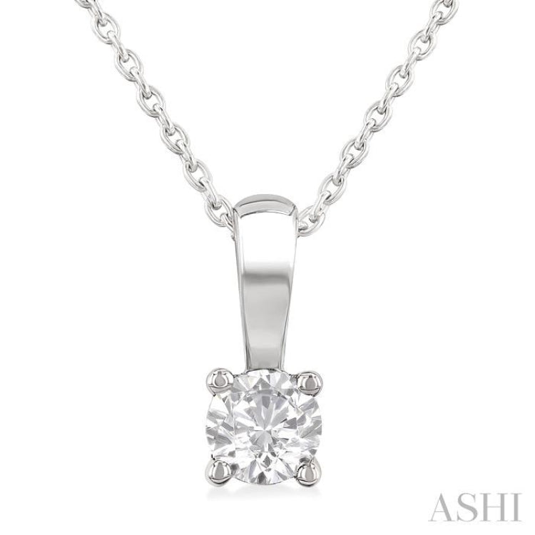 1/3 Ctw Prong Set Round Cut Diamond Solitaire Pendant With Chain in 14K White Gold