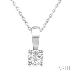 1/3 Ctw Prong Set Round Cut Diamond Solitaire Pendant With Chain in 14K White Gold