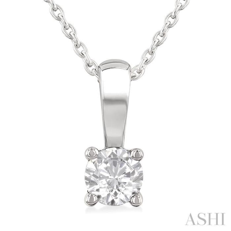 1/3 Ctw Prong Set Round Cut Diamond Solitaire Pendant With Chain in 14K White Gold
