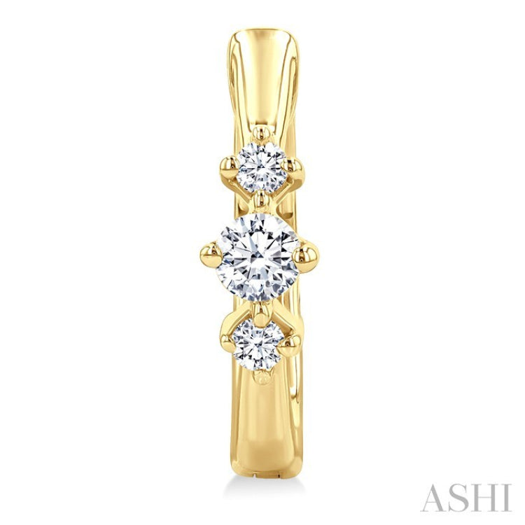 1/4 Ctw Three Stone Round Cut Diamond Hoop Earrings in 10K Yellow Gold