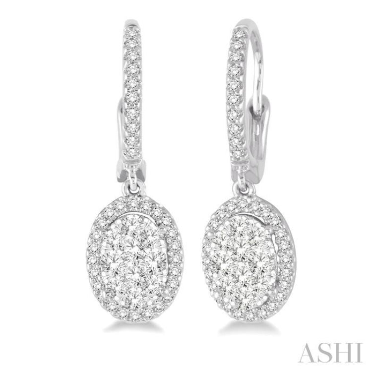 1 Ctw Oval Shape Diamond Lovebright Earrings in 14K White Gold