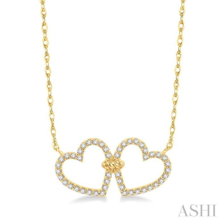 1/4 Ctw Coupled Twin Heart Round Cut Diamond Necklace in 10K Yellow Gold