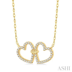 1/4 Ctw Coupled Twin Heart Round Cut Diamond Necklace in 10K Yellow Gold