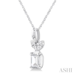 1/5 Ctw Emerald and Round Cut Diamond Fashion Pendant With Chain in 14K White Gold