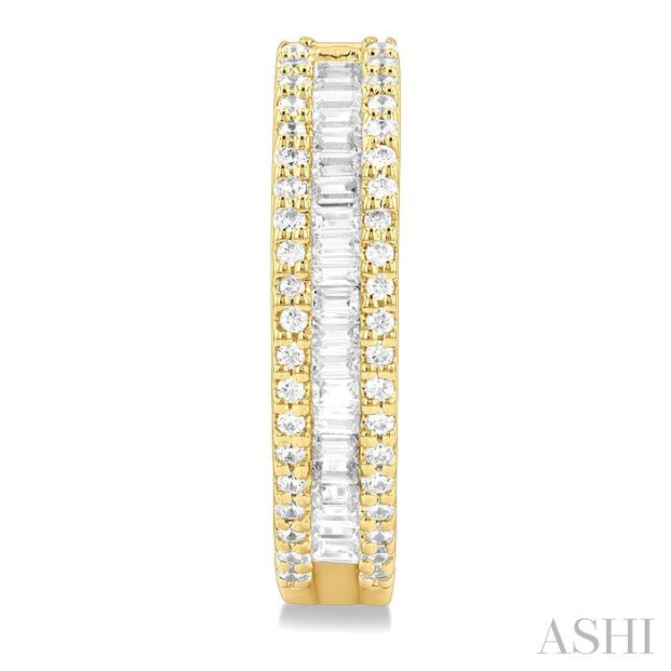 1/2 ctw Baguette and Round Cut Diamond Fashion Hoop Earring in 14K Yellow Gold