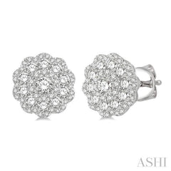 1 ctw Triple Halo Flower Round Cut Diamond Fashion Stud Earrings in 14K White Gold
