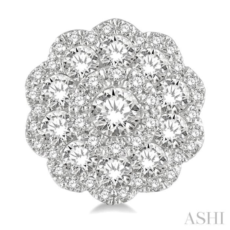 1 ctw Triple Halo Flower Round Cut Diamond Fashion Stud Earrings in 14K White Gold