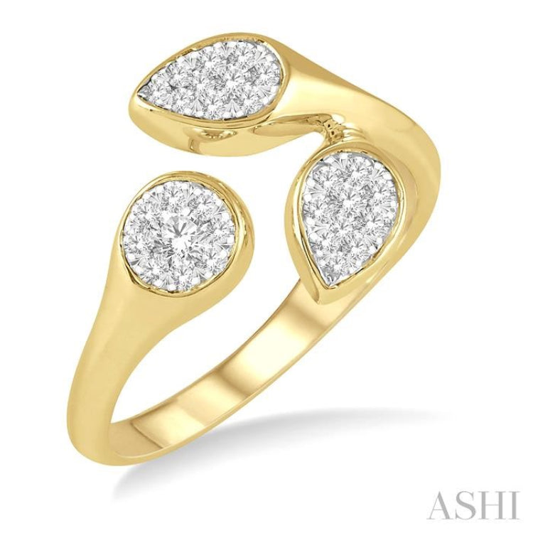 1/3 Ctw Lovebright Open Center Mixed Shape Mounts Round Cut Diamond Fashion Ring in 10K Yellow and White Gold