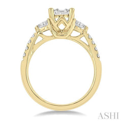 3/4 ctw Emerald Shape Baguette, Pear and Round Cut Diamond Fusion Engagement Ring in 14K Yellow and White Gold