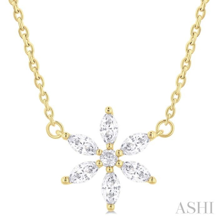 1/3 Ctw Floral Motif Marquise and Round Cut Diamond Fashion Pendant With Chain in 14K Yellow Gold