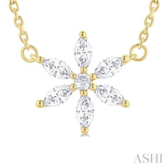 1/3 Ctw Floral Motif Marquise and Round Cut Diamond Fashion Pendant With Chain in 14K Yellow Gold