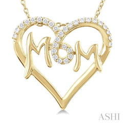 1/6 ctw 'MOM' Heart Frame Round Cut Diamond Fashion Pendant With Chain in 10K Yellow Gold