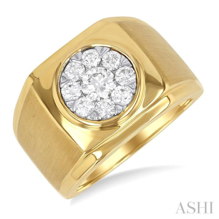 1 ctw Cushion Shape Top Lovebright Round Cut Diamond Men's Ring in 10K Yellow and White Gold