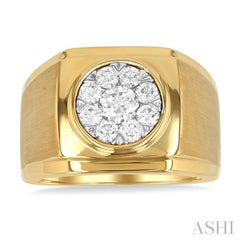 1 ctw Cushion Shape Top Lovebright Round Cut Diamond Men's Ring in 10K Yellow and White Gold