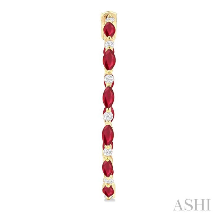 4X2MM Marquise Cut Ruby and 3/8 ctw Round Cut Diamond Precious Inside-Out Hoop Earrings in 14K Yellow Gold