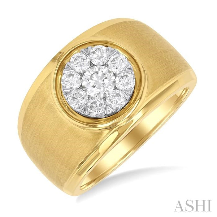 1 ctw Circular Wide Shank Lovebright Round Cut Diamond Men's Ring in 10K Yellow and White Gold