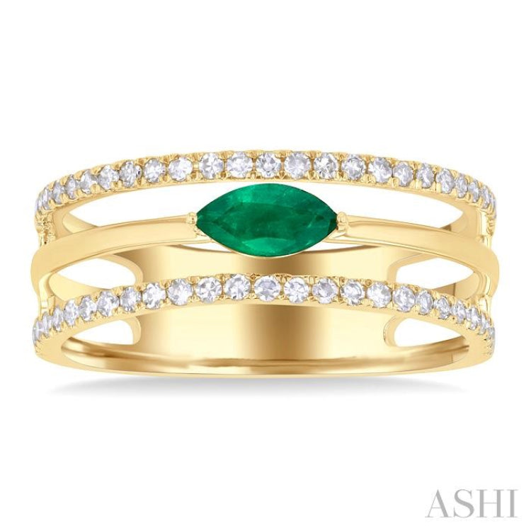 6X3MM East-West Set Marquise Cut Emerald and 1/4 ctw Single Cut Diamond Precious Layered Fashion Ring in 10K Yellow Gold