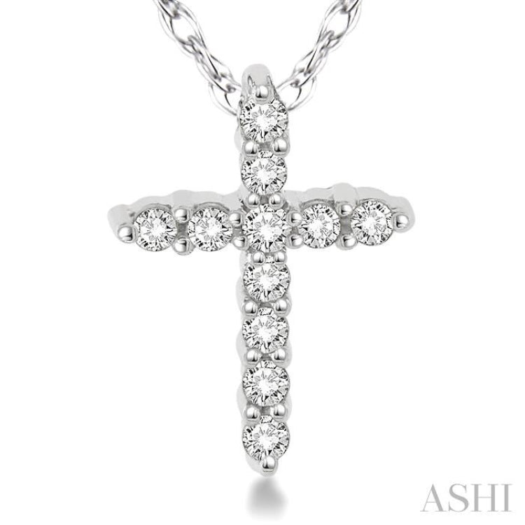 1/20 Ctw Round Cut Diamond Cross Pendant in 14K White Gold with Chain