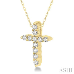 1/20 Ctw Round Cut Diamond Cross Pendant in 14K Yellow Gold with Chain