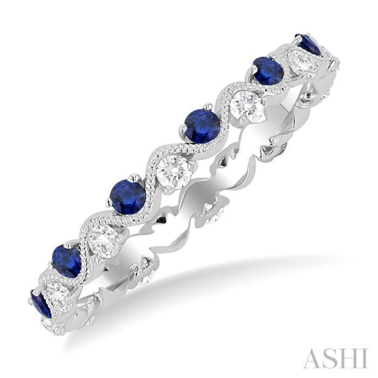 1.8MM Round Cut Sapphire and 1/3 ctw Round Cut Diamond Precious Eternity Band in 14K White Gold