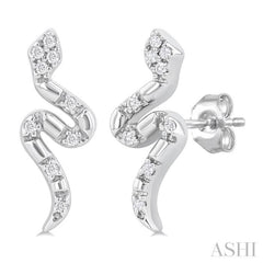 1/20 Ctw Petite Snake Round Cut Diamond Fashion Stud Earring in 10K White Gold