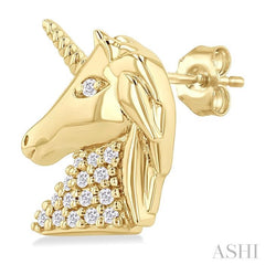 1/10 Ctw Petite Unicorn Round Cut Diamond Cut Fashion Stud Earring in 10K Yellow Gold