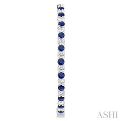 2.5MM Round Cut Sapphire and 2 1/2 ctw Round Cut Diamond Precious Inside-Out Alternating Hoop Earrings in 14K White Gold